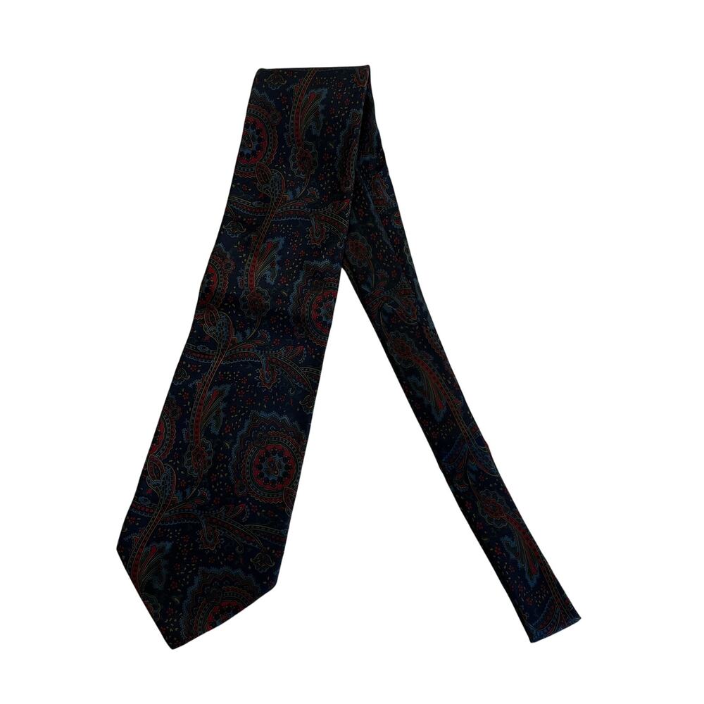 M3-20(7) Men's Neck Tie Paisley Motif Navy/Red 100% Silk 58"L